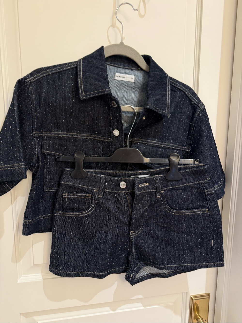 Matching set button up and shorts sparkly never worn
